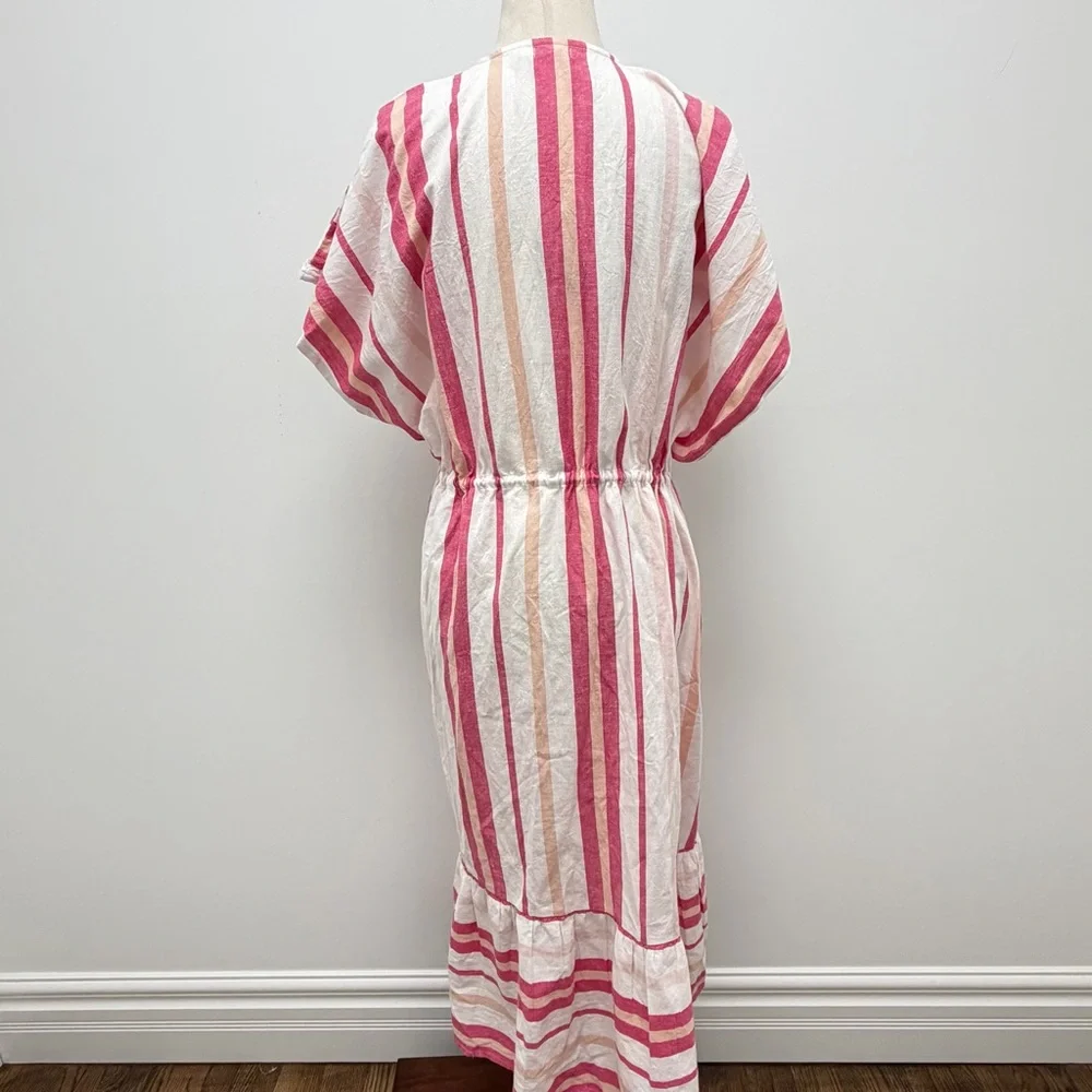 Faherty Stripe Longline Duster Coverup Carmine Pink White Size One Size